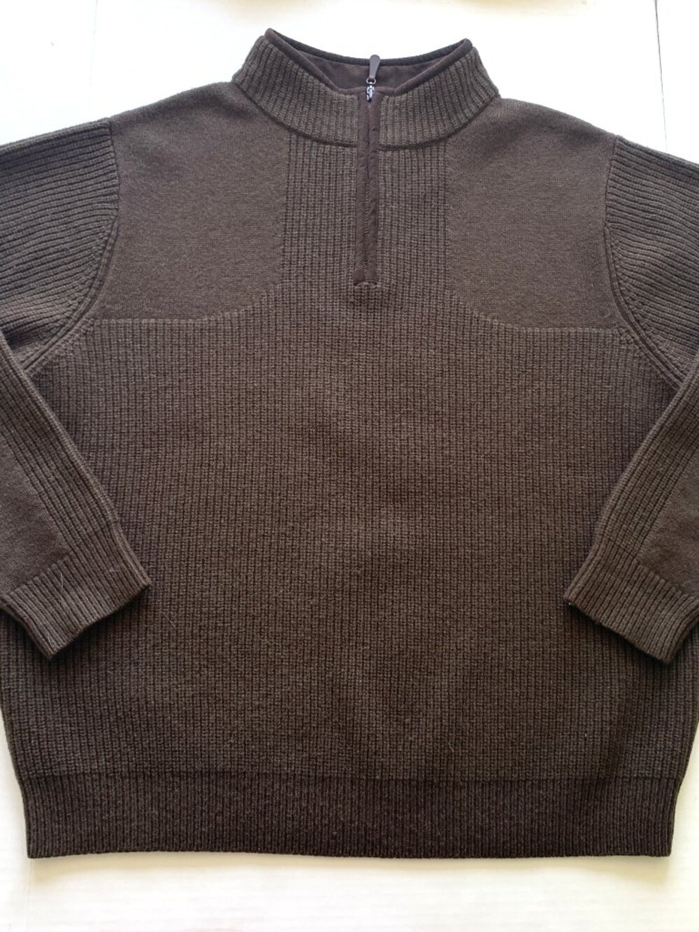 L.L.Bean Men’s 100% Merino Wool Quarter Zip Sweater Brown Large Vtg